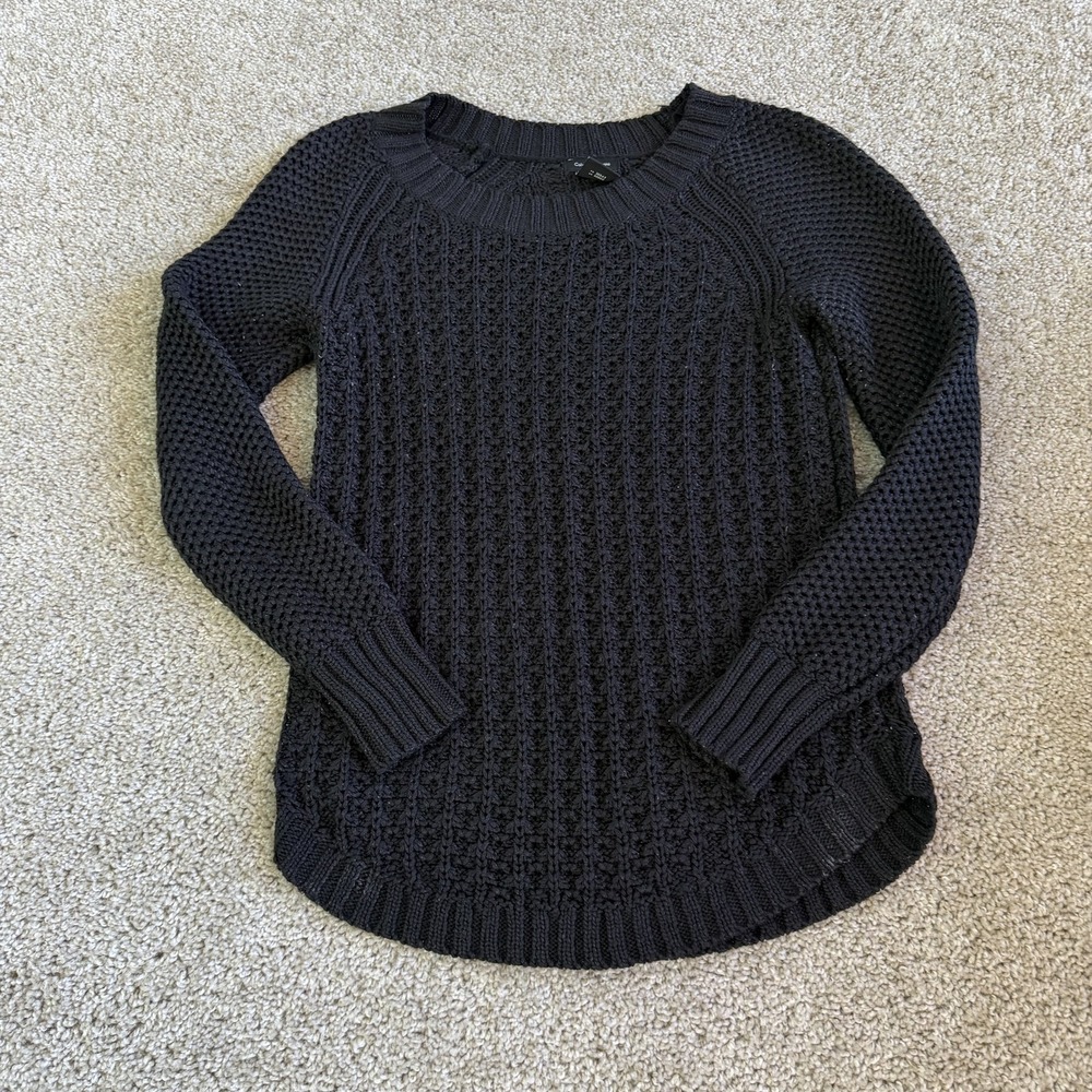 Y2K Calvin Klein Jeans Sweater Womens S Black Chunky Knit Raglan Pullover Top